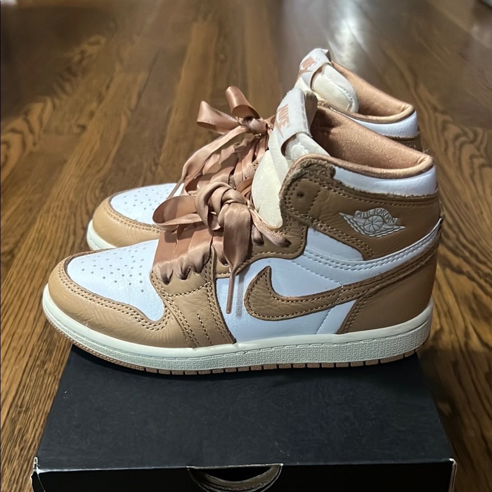 Nike Air Jordan 1 Kids High-Top Sneakers - Tan and White